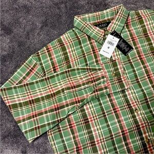 LAUREN RALPH LAUREN Women's Green Combo Plaid LS Casual Button-Up Shirt Size Med